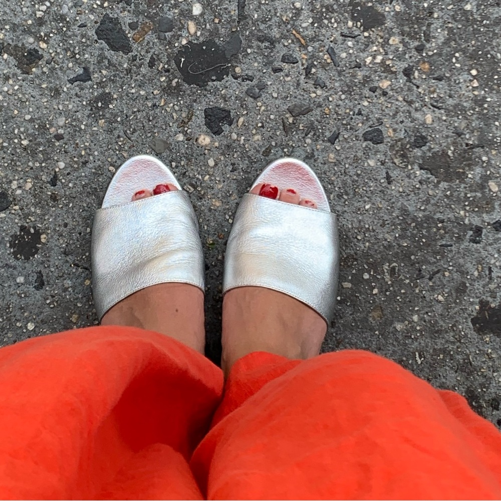 Loeffler Randall Silver Metallic Wedge Sandals